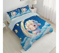 CDXNORA Edredón Azul Oscuro Cama, Edredón Conforter Estampado Corderito Luna, Edredónes Reversible Fantasía Dibujos Animados Invierno Ligero y Cálido, para Cualquier Temporada 200x200 cm con 2 Fundas