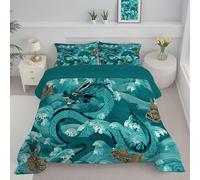 CDXNORA Edredon Estampado Dragón Azul Olas del Mar 4 Estaciones, Suave Transpirable Microfibra Estilo Chino Edredón Acolchado, Ligero y Cálido para Cualquie Lavable Turquesa Edredones 140x200 cm