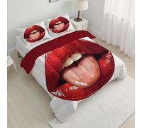 CDXNORA Edredon Estampado Labios Rojos Lengua 4 Estaciones, Estilo Temático Sexy Edredón Relleno Rojo Nórdico Cama, Edredones Reversible Otoño-Invierno 264x228 cm para Niñas Niños Juveniles y Adulto