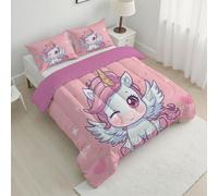 CDXNORA Edredon Estampado Unicornio Estrella 4 Estaciones, Lindo Cuento De Hadas Edredón Relleno Rosa Nórdico Cama, Edredones Reversible Otoño-Invierno 264x228 cm para Niñas Niños Juveniles y Adulto