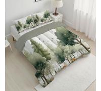 CDXNORA Edredon Estampado Zorros Pájaros, Edredón Acuarela Animales del Bosque Transpirable Microfibra, Edredones Verde Claro Cálido Esponjoso Reversible para Niñas Niños Juveniles Adulto 264x228 cm