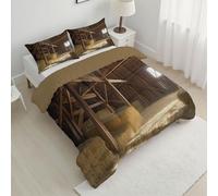 CDXNORA Edredón Marrón Claro Invierno Nórdico 140x200 cm, Edredón Graneros Pajares Tacto Suave y Confortable de Microfibra 200g/m2, Edredónes Estilo Arquitectónico Natural Diseño Reversible