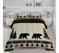 CDXNORA Edredon Negro 4 Estaciones, Ligera Transpirable Oso Pardo Pino Estampado Reversible Edredón 240x220 cm, Suave Calentador Poliéster Estilo Casa De Campo Edredones con Fundas de Almohada