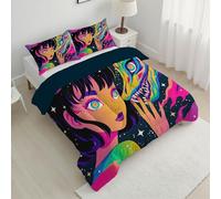 CDXNORA Edredón Vistoso Transpirable Microfibra, 4 Estaciones Chica Bestia Estampado Dibujos Animados Psicodélicos Colcha Acolchada, para Adolescentes niños niñas Fina Suave Edredón 264x228 cm