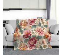 CDXNORA Manta de Franela con Estampado Elegancia Flores Hojas., Manta Rosa Suave y Mullida, Confortable Cálida Plantas Romance Mantas para Cama Sofá Silla - para Hombres Mujeres 130x150 cm