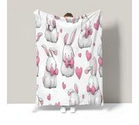 CDXNORA Manta Lindo De Dibujos Animados Franela de Suave, Manta Rosa con Estampado Conejo Reverencia Suave y Acogedora, para Niños y Adultos Cama Sofá Sillón Viajes 220x240 cm