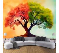 CDXNORA Papel Pintado de Seda Pared Panorámico Paisaje De Pintura Al Óleo,350×256cm Amarillo Verde Póster Gigante de Pared Personalizado 3D Hermoso Árbol Moderna Decoración Para Salón o Dormitorio