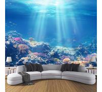 CDXNORA Papel Pintado de Seda Pared Panorámico Paisaje Oceánico,200×140cm Azul Póster Gigante de Pared Personalizado 3D Peces De Arrecife De Coral Moderna Decoración Para Salón o Dormitorio