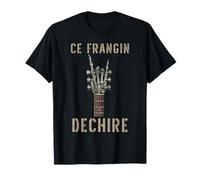 CE Frangin Dechire Squelette Gothique Rocker Guitarra Musical Camiseta