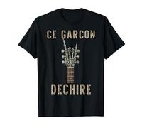 CE Garcon Dechire Squelette Gothique Rocker Guitarra Musical Camiseta