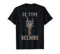 CE Type Dechire Squelette Gothique Rocker Guitarra Musical Camiseta