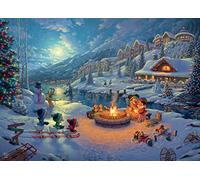 Ceaco - Thomas Kinkade Disney Holiday Rompecabezas de 1000 piezas, Mickey y Minnie Christmas Lodge