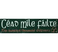Céad Míle Fáilte - Letrero de bienvenida irlandés, decoración de pared para sala de estar, dormitorio, comedor, jardín, bar, cafetería, acento clásico del hogar y recuerdo de viaje para inauguración