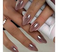 Ceboic 24 Piezas Marrón Café Uñas Postizas Cortas Almendra, Francesas Press on Nails, Brillantes Acrílicas Cubierta Completa Uñas Falsas, Naturales Reutilizables Uñas Adhesivas para Mujeres Niñas