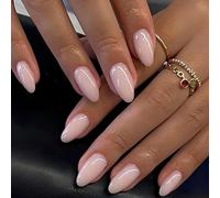 Ceboic 24 Piezas Medianas Uñas Postizas Almendra, Nude Rosa Press on Nails, Bailarina Elegante Naturales Fake Nails, Color Sólido Artificiales Cubierta Completa Uñas Falsas para Mujeres y Niñas