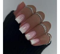Ceboic 24 Piezas Negra Uñas Postizas Francesa, Cortas Cuadradas Rosa Blanco Gradient Uñas Falsas Cubierta Completa Press on Nails, 12 Tamaños Artificial Puntas de Uñas para Mujeres Niñas Manicuras DIY