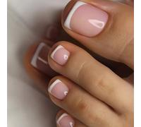 Ceboic 24 Piezas Rosa Nude Uñas Postizas Pies, 12 Tamaños Cortas Artificiales Cubierta Completa Uñas Falsas de Los Pies, Natural Blanco Francesas Acrilicas Press on Toenails Tips para Mujeres y Niñas