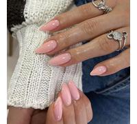 Ceboic 24 Piezas Uñas Postizas Almendra Medianas Rosa Nude Bailarina Acrílico Adhesivas Uñas Falsas Cubierta Completa Naturales Color Sólido Francesa Press on Nails para Mujeres y Niñas Manicura
