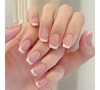 Ceboic 24 Piezas Uñas Postizas Blanco Francesas, Cortas Cuadradas Uñas Falsas Cubierta Completa Nude Rosa Press on Nails, 12 Tamaños Artificial Puntas de Uñas para Mujeres Niñas Salones, Manicuras DIY