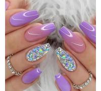 Ceboic 24 Piezas Uñas Postizas Medio Ataúd, Francesas Púrpura Brillantes Acrílicas Press on Nails con Pegamento Gelatina, Cubierta Completa Artificiales Uñas Falsas para Mujeres y Niñas DIY Manicura