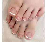 Ceboic 24Pcs Uñas Postizas Pies, 12 Tamaños Blanco Francesas Uñas Falsas para Dedo del Pie con Pegamento Gelatina, Naturales Cobertura Completa Artificial Fake Toenail Tips para Mujeres Niñas