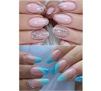 Ceboic 48 Piezas Uñas Postizas Francesas Cortas Almendra, 2 Cajas Artificiales Uñas Falsas Cubierta Completa Nude Rosa Press on Nails con Pedrería Diseño, Uñas Postizas Naturales para Mujeres y Niñas