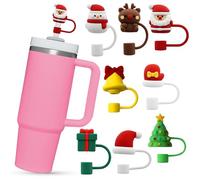 Ceboic 8 Piezas Navideño Tapas de Pajitas para Stanley Cup, 10mm a Prueba de Polvo Tapas de Pajitas de Silicona, Pajitas Reutilizables Tapa Consejos para Stanley 40/30 Oz Vaso Accesorios