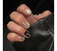 Ceboic Halloween Uñas Postizas, 24 Piezas Cortas Ovaladas Press on Nails, Cubierta Completa Uñas Acrilicas, Brillante Artificiales Uñas Falsas para Mujeres y Niñas DIY Manicura - Noche de Telaraña