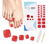 Ceboic Pegatinas Esmalte Uñas de Los Pies, 26Pcs Envolturas Completas Tiras de Uñas de Pies Color Sólido Calcomanías Autoadhesivas de Uñas, Toe Nail Wraps con Acabado de Gel Brillante (Rojo)