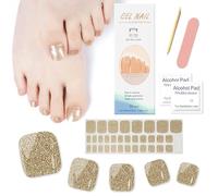 Ceboic Pegatinas Uñas Pies Adhesivas Semipermanente, 32Pcs Uñas de Gel Pegatinas para Pies UV Francesa, Uñas de Gel Pegatinas para Pies Cubierta Completa para Mujeres Uñas Decoraciones - Brillo Dorado