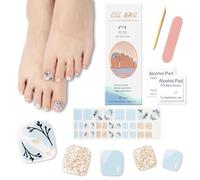 Ceboic Uñas de Gel Pegatinas para Pies UV, 32Pcs Tiras Gel Esmalte Semicuradas, Pegatinas Uñas Semipermanente para Pies, Pegatinas Uñas Pies para Mujeres Uñas Decoraciones - Palma Azul Océano