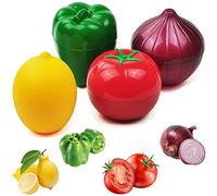 Cebolla, tomate, limón, pimienta verde, 4 piezas de almacenamiento de alimentos en forma de frutas y verduras, silicona reutilizable, caja de almacenamiento para refrigerador