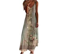 Ceboyel Vestido bohemio para mujer con estampado floral, con tirantes delgados, casual, de verano, largo, maxi, con cuello en V, sexy, vestidos bohemios de moda, ropa de playa, 2023, verde, M