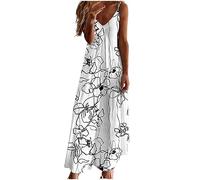 Ceboyel Vestido de mujer con tirantes florales, vestido de verano casual, largo, maxi, con cuello en V, sexy, bohemio, de moda, ropa de playa 2024, negro, Blanco #17, XL