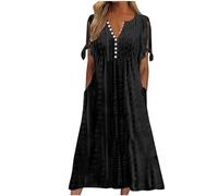 Ceboyel Vestido de verano casual con ojales para mujer, estilo bohemio, con bordado, vestido largo tipo maxi, vestido largo con pliegues, ropa de moda para vacaciones 2024, J01-negro, XXXL