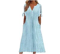 Ceboyel Vestido de verano casual con ojales para mujer, estilo bohemio, con bordado, vestido largo tipo maxi, vestido largo con pliegues, ropa de moda para vacaciones 2024, XXL