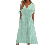 Ceboyel Vestido de verano casual con ojales para mujer, estilo bohemio, con bordado, vestido largo tipo maxi, vestido largo con pliegues, ropa de moda para vacaciones 2024, J08-green, XL