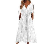 Ceboyel Vestido de verano casual con ojales para mujer, estilo bohemio, con bordado, vestido largo tipo maxi, vestido largo con pliegues, ropa de moda para vacaciones 2024, Large