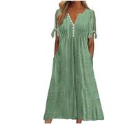 Ceboyel Vestido de verano casual con ojales para mujer, estilo bohemio, con bordado, vestido largo tipo maxi, vestido largo con pliegues, ropa de moda para vacaciones 2024, J02-green, XXXL