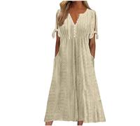 Ceboyel Vestido de verano informal con ojales para mujer, bordado bohemio, vestido largo plisado, ropa de moda para vacaciones 2024, J04-caqui, Large
