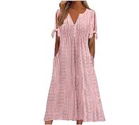 Ceboyel Vestido de verano informal con ojales para mujer, bordado bohemio, vestido largo plisado, ropa de moda para vacaciones 2024, J09-rosa, M