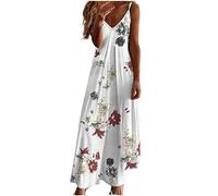 Ceboyel Vestido largo de verano con tirantes delgados florales para mujer, vestido largo de verano con cuello en V, sexy, bohemio, ropa de playa de moda 2023, Rojo #16, XXXXL