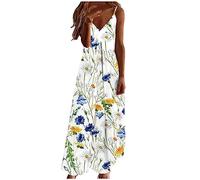 Ceboyel Vestido largo de verano con tirantes delgados florales para mujer, vestido largo de verano con cuello en V, sexy, bohemio, ropa de playa de moda 2023, Amarillo #28, XXL