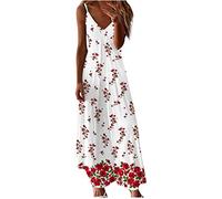 Ceboyel Vestido largo de verano con tirantes delgados florales para mujer, vestido largo de verano, sexy, bohemio, ropa de playa 2024, Rojo #8, S