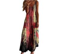 Ceboyel Vestido largo de verano con tirantes delgados y estampado floral para mujer, vestido largo con cuello en V, sexy, bohemio, ropa de playa de moda 2023, rojo, (Red #19), X-Large