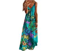 Ceboyel Vestido largo de verano con tirantes delgados y estampado floral para mujer, vestido largo con cuello en V, sexy, bohemio, ropa de playa de moda 2023, Verde #5, Large