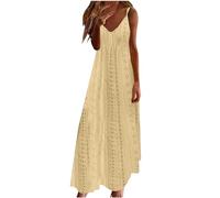 Ceboyel Vestido largo de verano para mujer, floral, con tirantes delgados, casual, cuello en V, sexy, bohemio, ropa de playa 2024, casual, amarillo, talla S