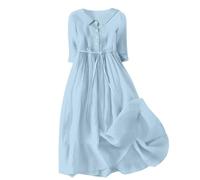 Ceboyel - Vestidos de mujer bohemios de algodón y lino con mangas de 3/4, vestido largo maxi de estilo clásico liso, vestidos boho de moda con cinturón, Azul #12, M