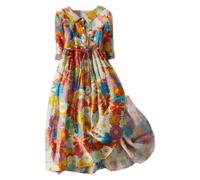 Ceboyel - Vestidos de mujer bohemios de algodón y lino con mangas de 3/4, vestido largo maxi de estilo clásico liso, vestidos boho de moda con cinturón, rojo, (Red #20), XL