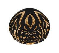 Cebra salvaje africana con rayas negras y doradas,Gorro de ducha, gorro de noche, gorro de baño elástico impermeable de doble capa, reutilizable para el cabello.